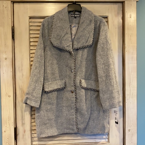 Steve Madden studded midi winter dress coat soft wool blend comfy & chic - Picture 6 of 14